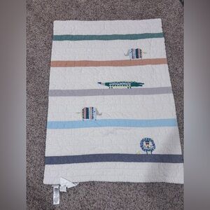 Pottery Barn Kids Colby Animal Baby Quilt Embroidered Alligator  Elephant Lion